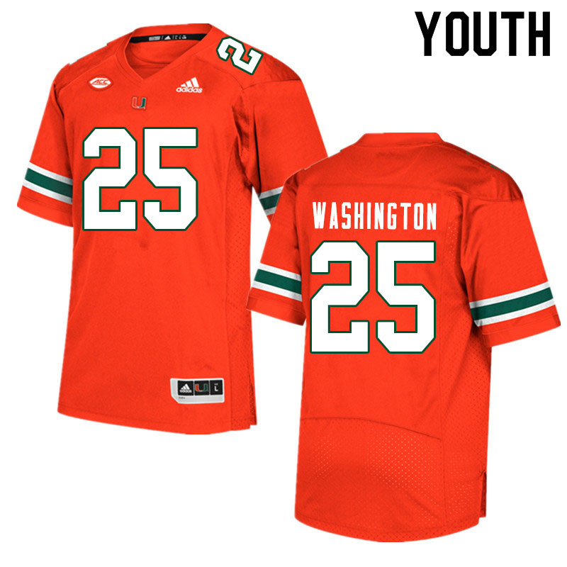 Youth #25 Keshawn Washington Miami Hurricanes College Football Jerseys Sale-Orange